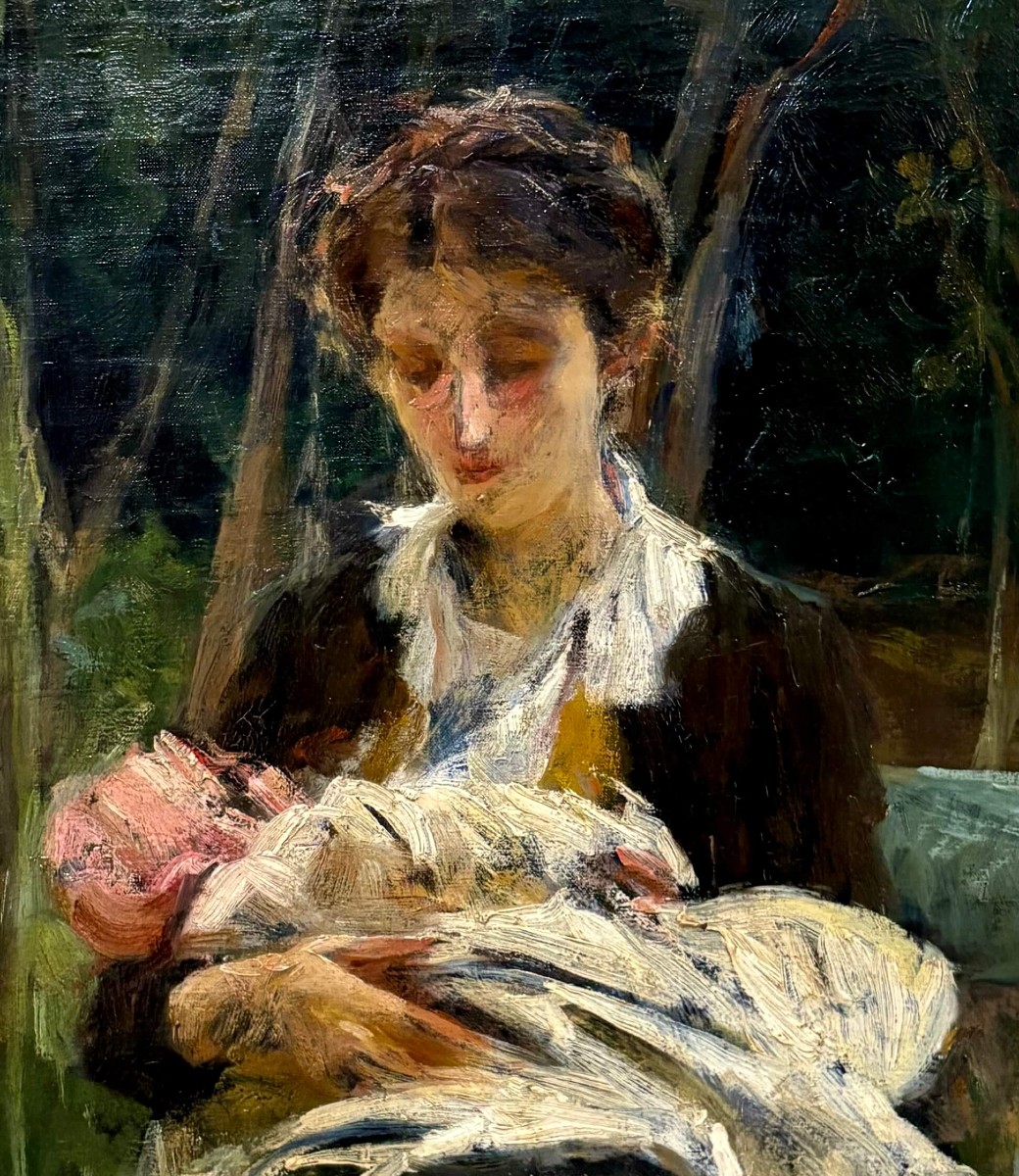 Francesco Galante (1884-1972) "La Giovane Madre" Ritratto inizio XX secolo-photo-1