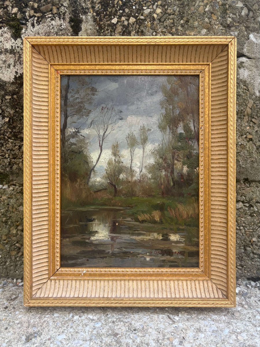 MARIO ORNATI (1887-1955) Scuola di Brera Paesaggio Lacustre-photo-2