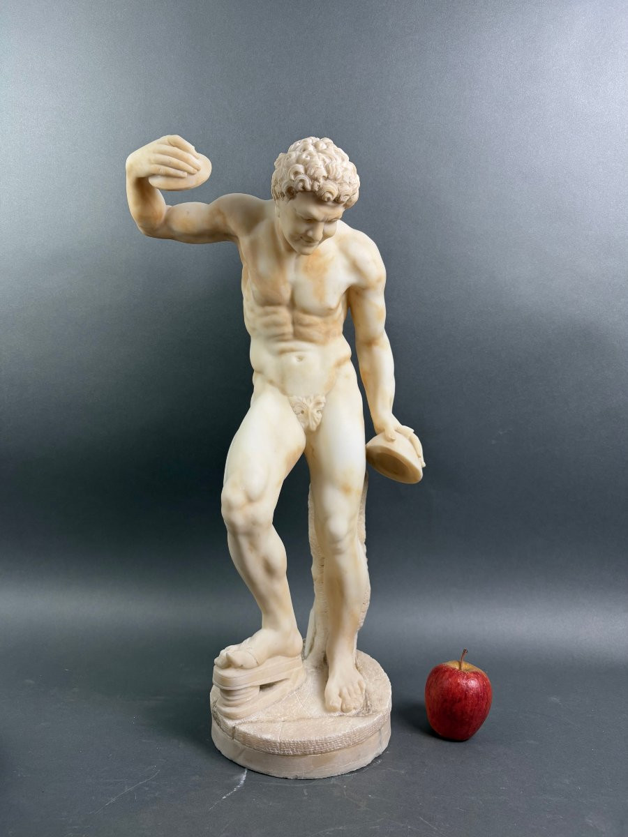 Grande Scultura in Alabastro di Volterra Satiro con Cimbali XIX secolo-photo-2