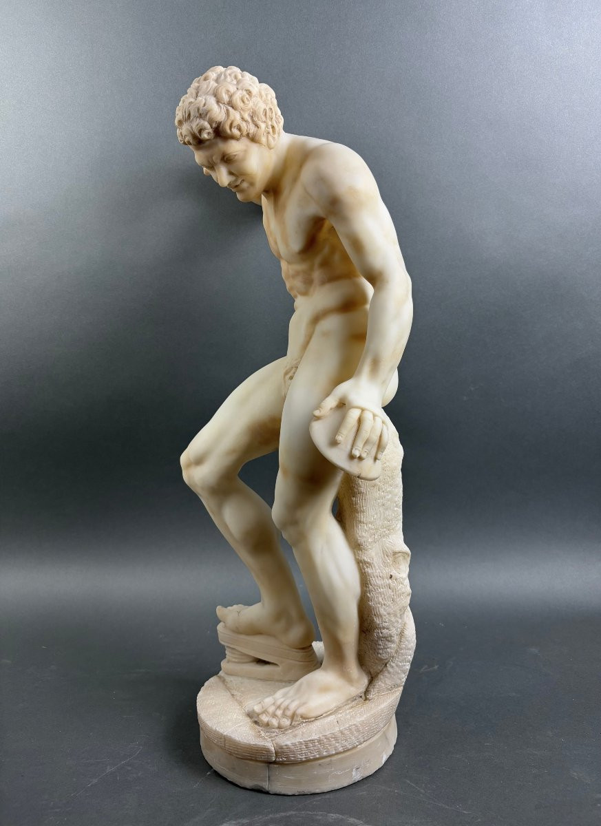 Grande Scultura in Alabastro di Volterra Satiro con Cimbali XIX secolo-photo-3