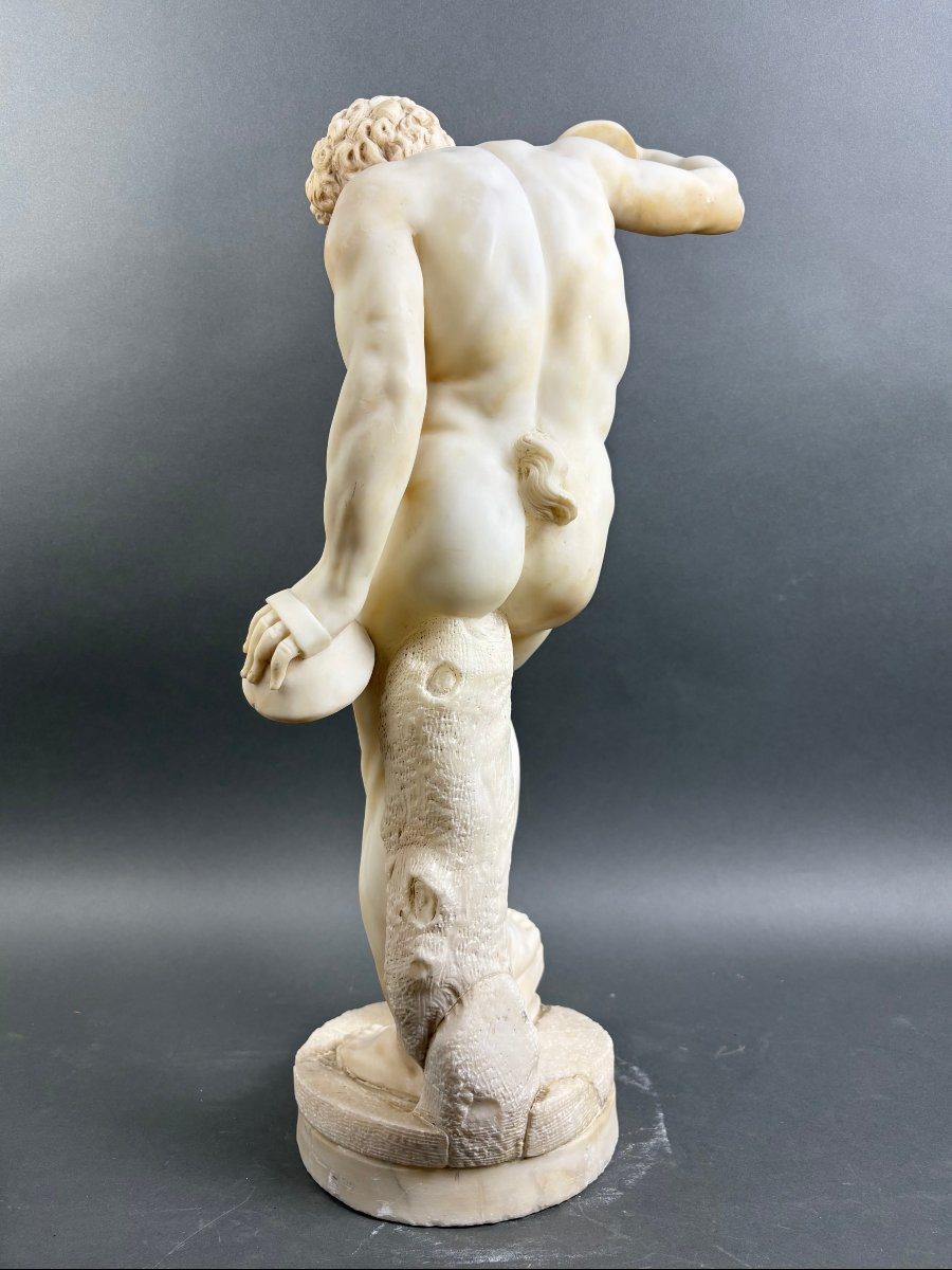 Grande Scultura in Alabastro di Volterra Satiro con Cimbali XIX secolo-photo-4