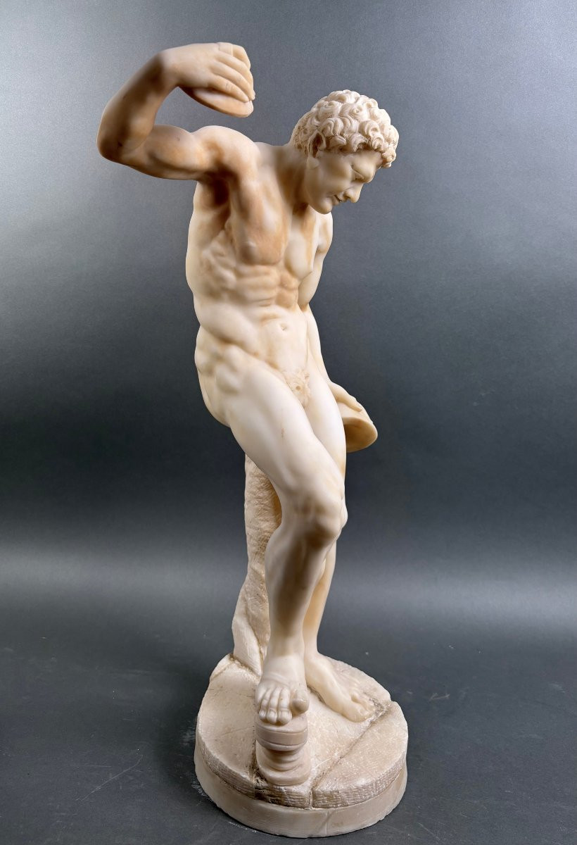 Grande Scultura in Alabastro di Volterra Satiro con Cimbali XIX secolo-photo-1