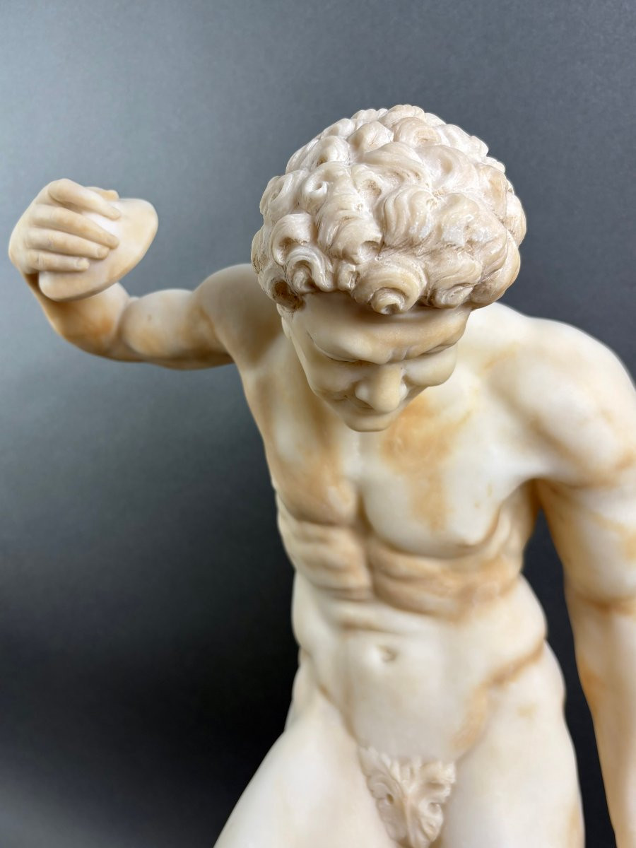 Grande Scultura in Alabastro di Volterra Satiro con Cimbali XIX secolo-photo-3