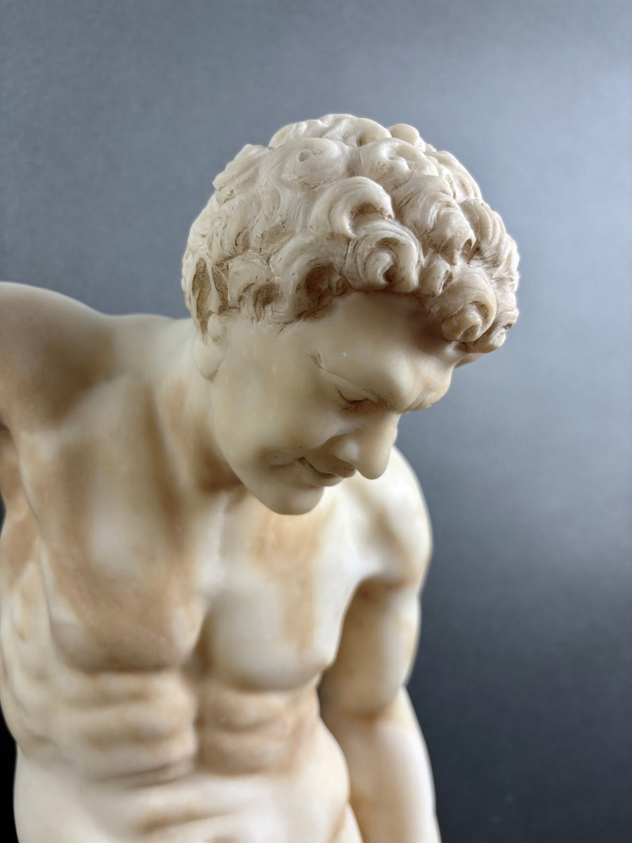 Grande Scultura in Alabastro di Volterra Satiro con Cimbali XIX secolo-photo-4