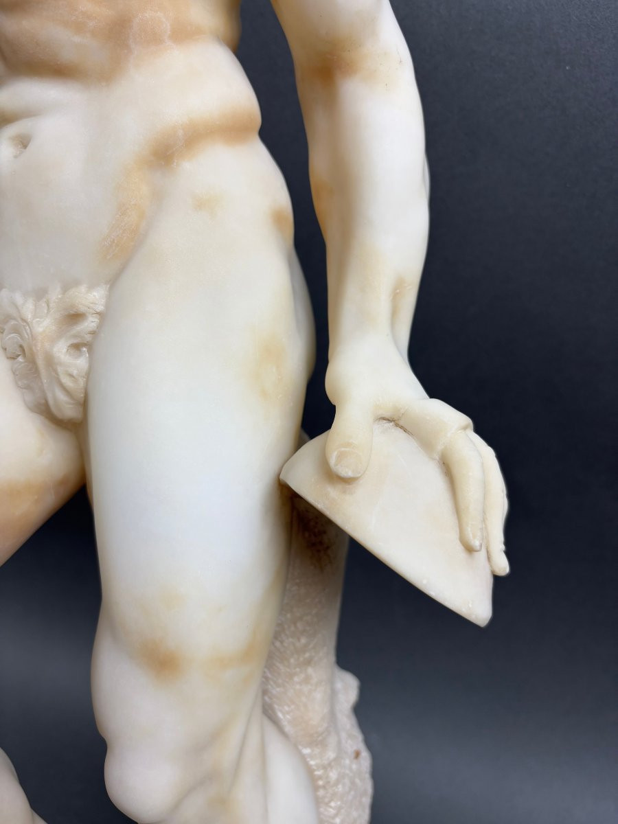 Grande Scultura in Alabastro di Volterra Satiro con Cimbali XIX secolo-photo-6