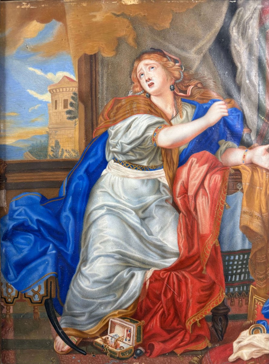Da Charles Le Brun, Maddalena, Tempera su Pergamena in Cornice XVIII secolo-photo-4