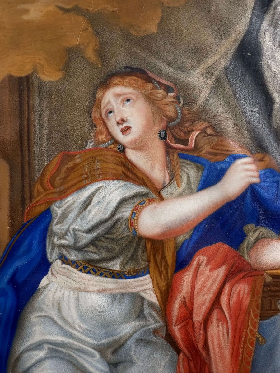 Da Charles Le Brun, Maddalena, Tempera su Pergamena in Cornice XVIII secolo-photo-1