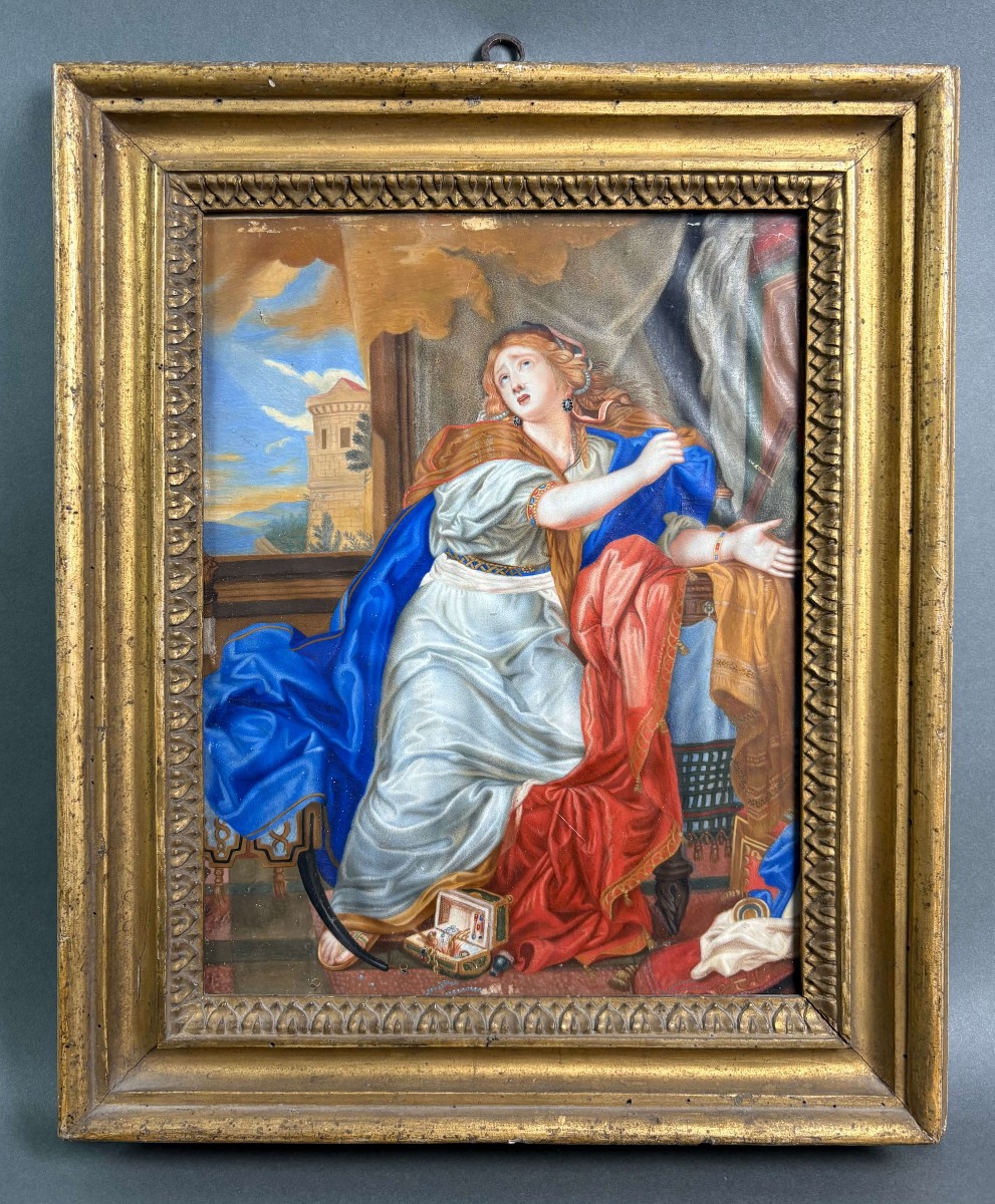 Da Charles Le Brun, Maddalena, Tempera su Pergamena in Cornice XVIII secolo