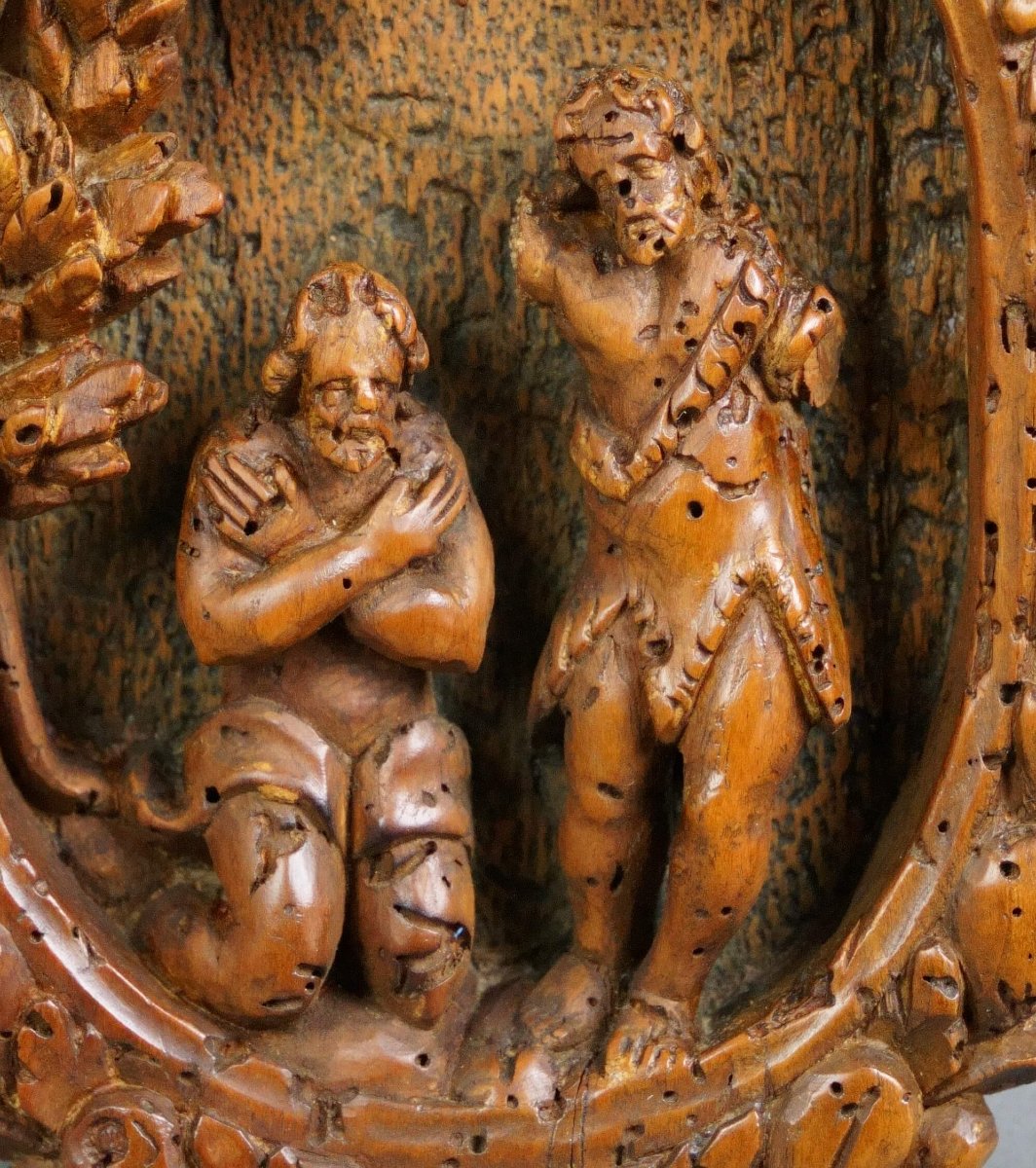 Scultura a Bassorilievo in Legno "Il battesimo di Cristo" Italia, XVII secolo-photo-3