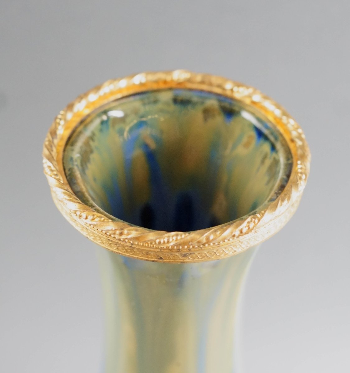 Gustave de Bruyn Vaso in Ceramica smaltata e Bronzo Dorato Art Decò-photo-4
