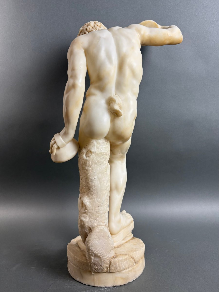 Grande Scultura in Alabastro di Volterra Satiro con Cimbali XIX secolo-photo-3
