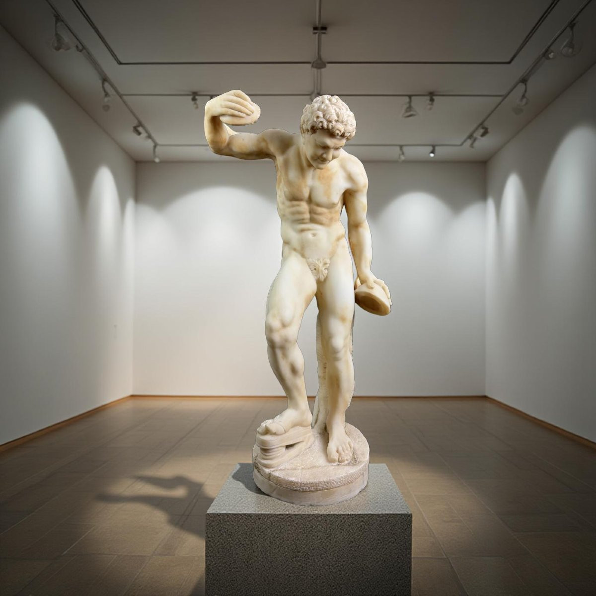 Grande Scultura in Alabastro di Volterra Satiro con Cimbali XIX secolo-photo-1