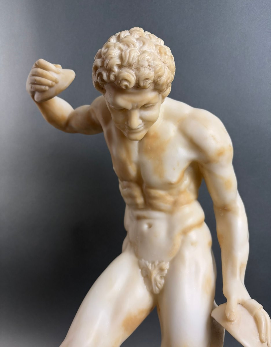 Grande Scultura in Alabastro di Volterra Satiro con Cimbali XIX secolo-photo-2