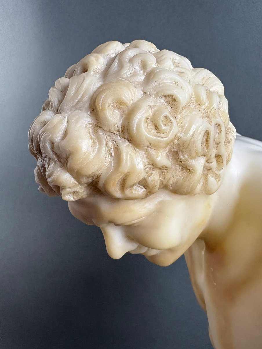 Grande Scultura in Alabastro di Volterra Satiro con Cimbali XIX secolo-photo-3