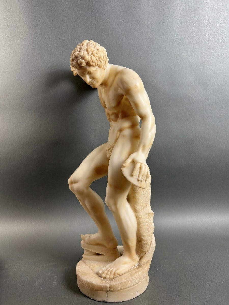 Grande Scultura in Alabastro di Volterra Satiro con Cimbali XIX secolo-photo-5