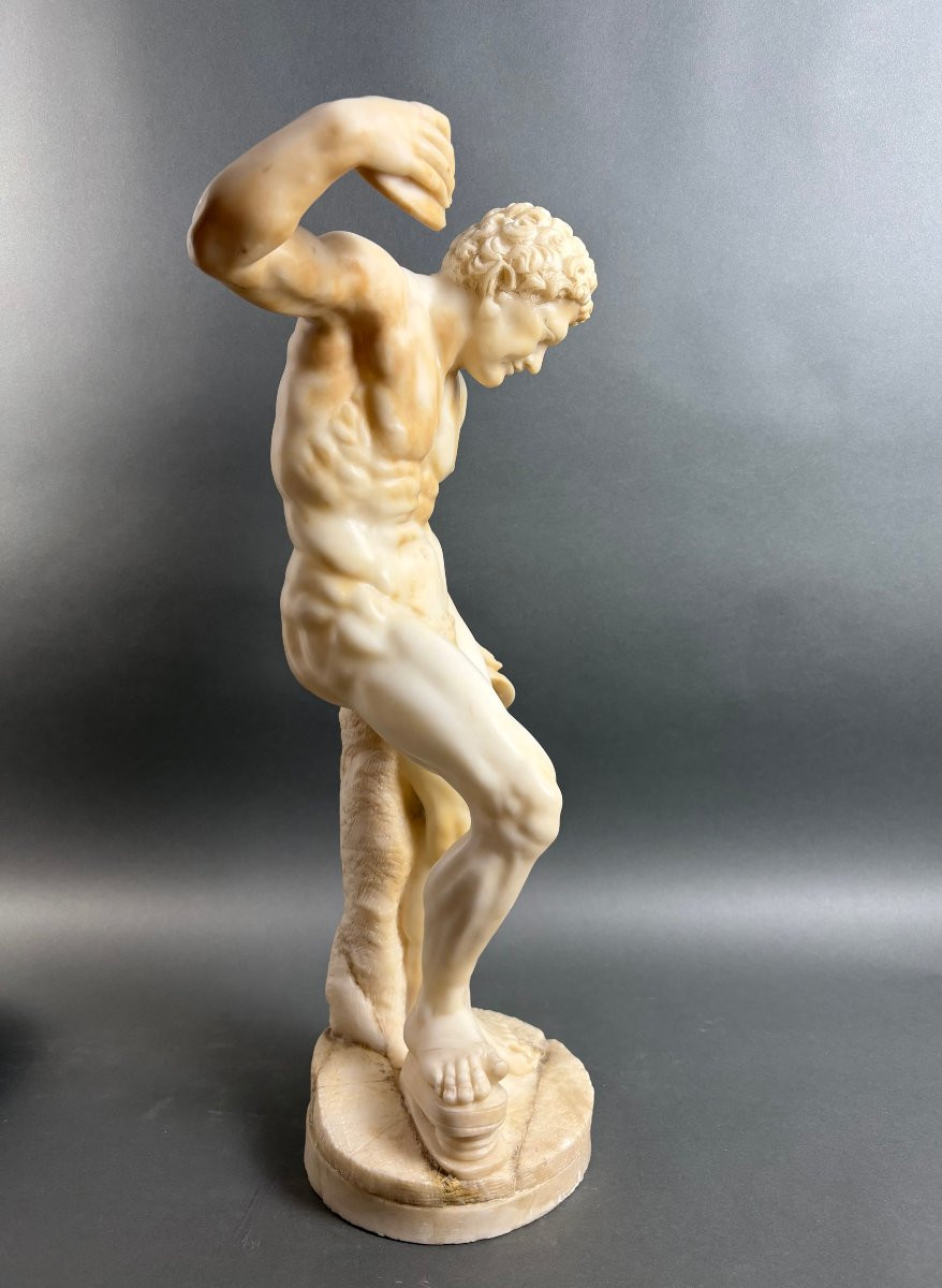 Grande Scultura in Alabastro di Volterra Satiro con Cimbali XIX secolo-photo-6