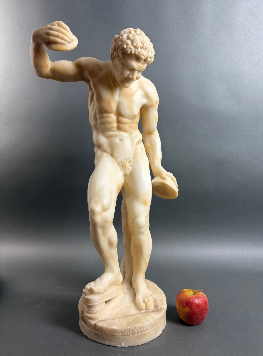 Grande Scultura in Alabastro di Volterra Satiro con Cimbali XIX secolo-photo-7
