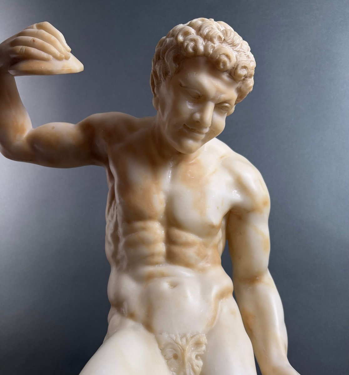 Grande Scultura in Alabastro di Volterra Satiro con Cimbali XIX secolo-photo-8