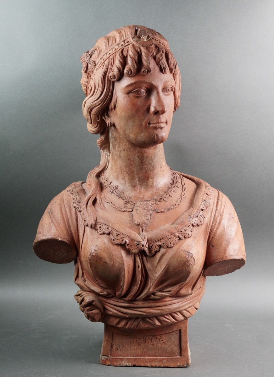 Busto in Terracotta Ritratto di Dama, Bottega senese,  XVIII secolo-photo-1