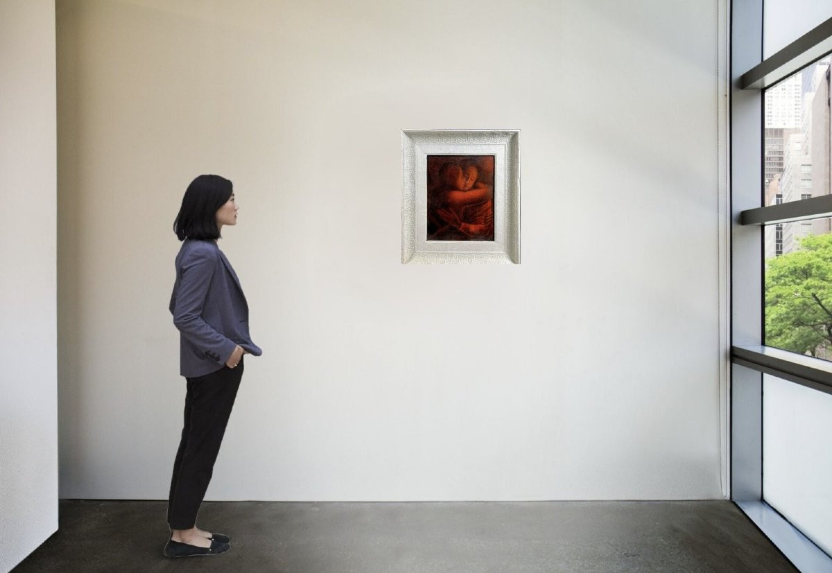 Scuola Simbolista Allievo di Eugène Carrière "Il bacio materno" inizio XX secolo-photo-3