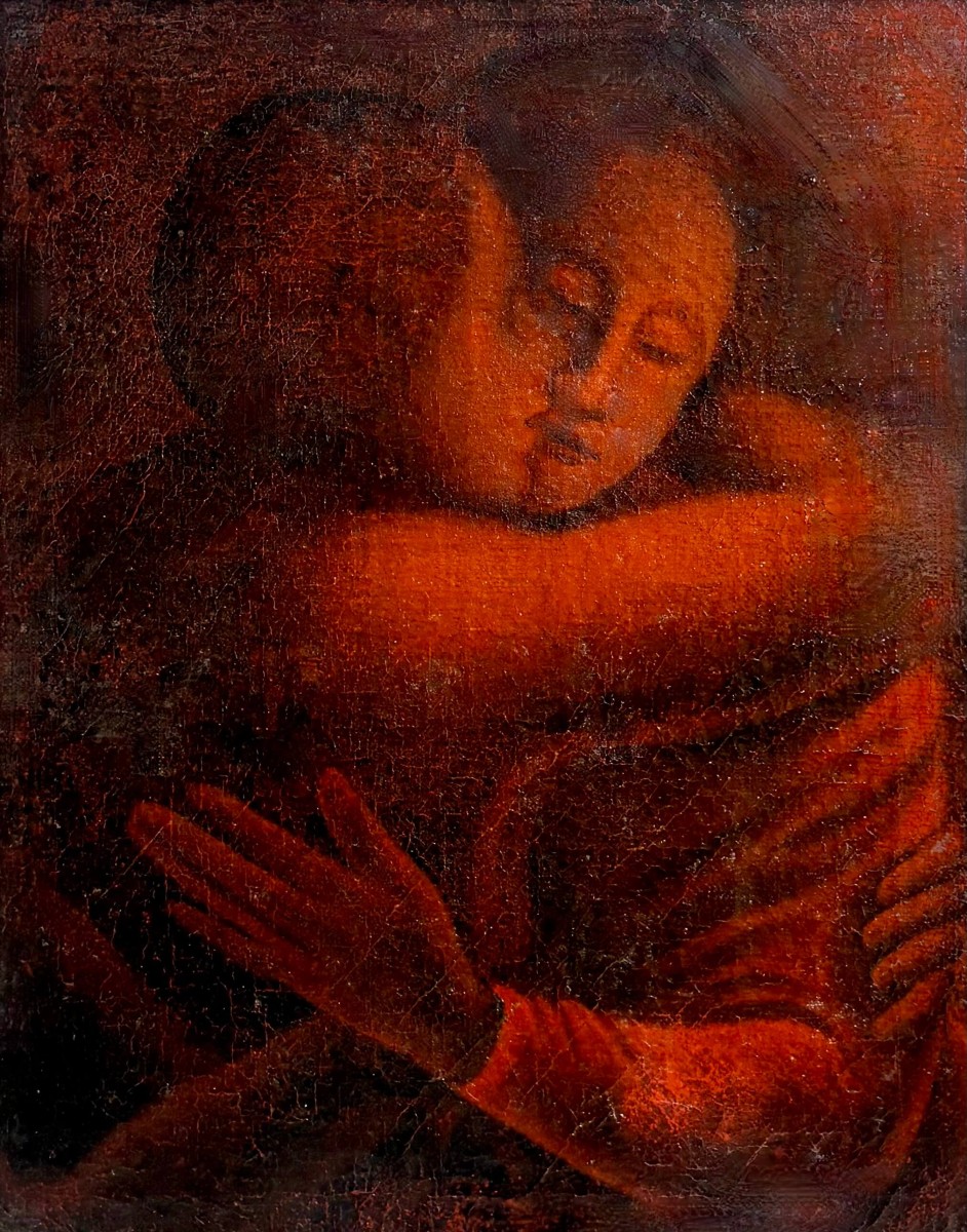 Scuola Simbolista Allievo di Eugène Carrière "Il bacio materno" inizio XX secolo