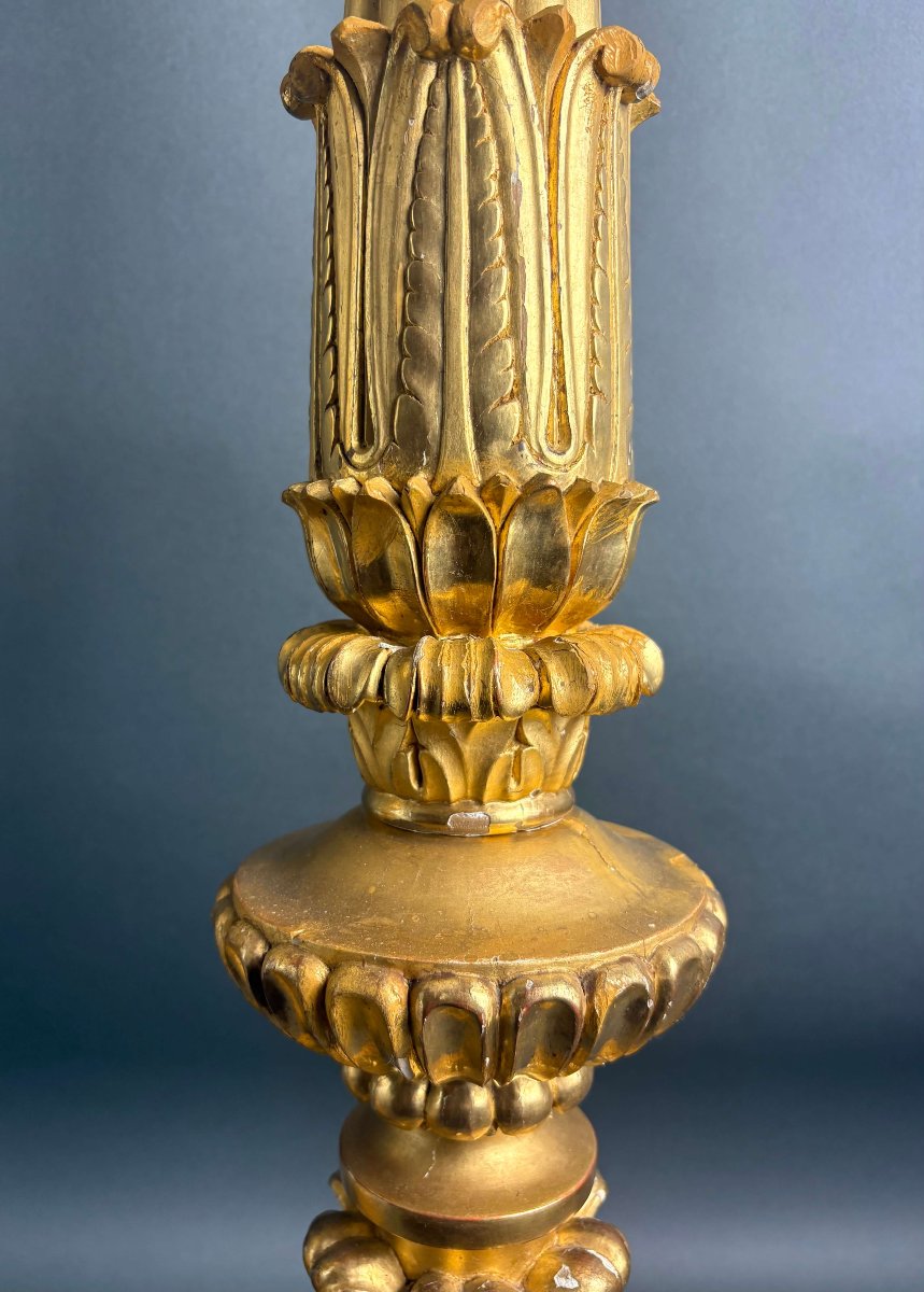 Imponente Coppia di Candelabri Portacero Legno Dorato XVIII secolo-photo-4