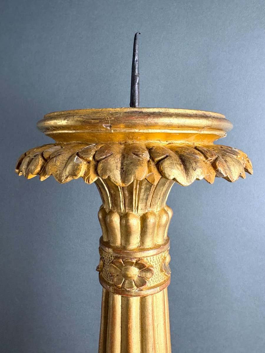 Imponente Coppia di Candelabri Portacero Legno Dorato XVIII secolo-photo-4