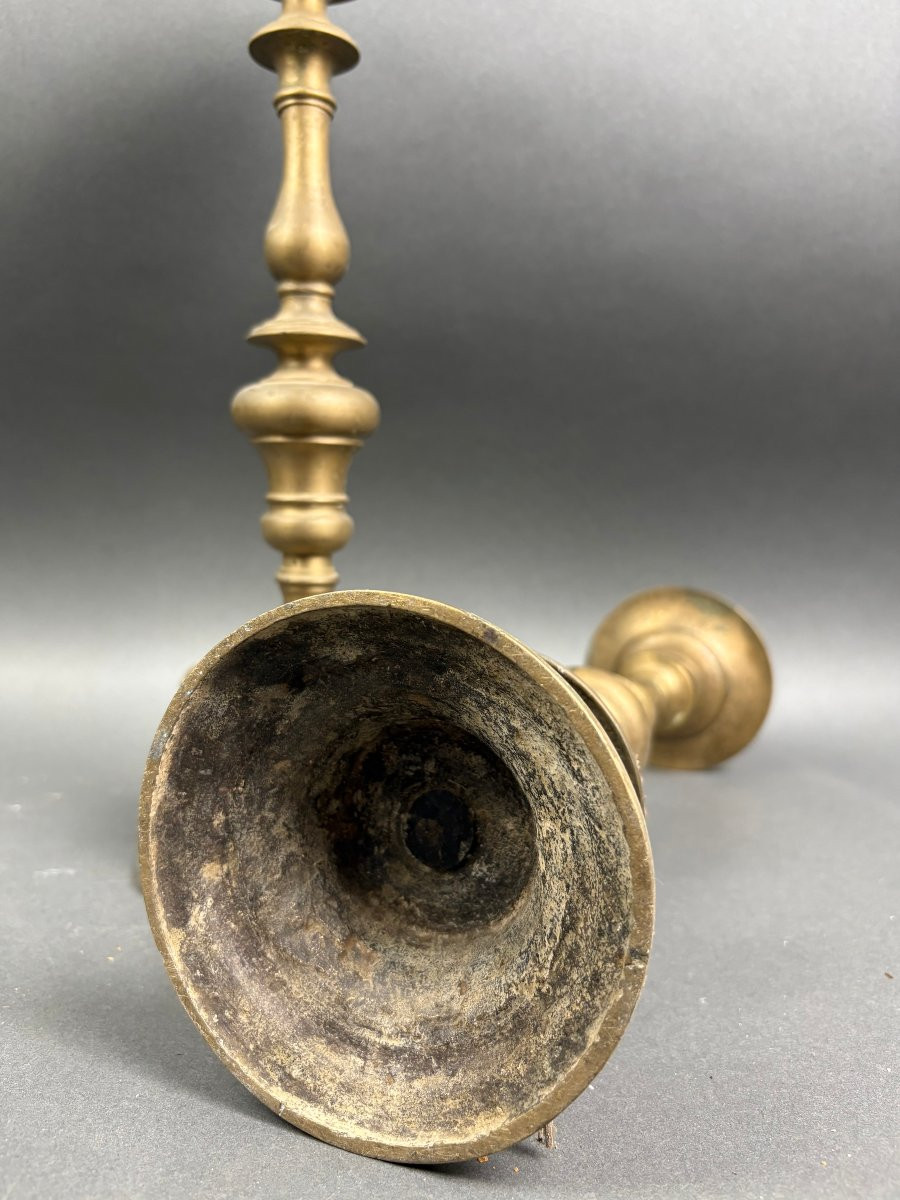 Coppia Candelieri in Bronzo a Rocchetto XVII secolo-photo-1