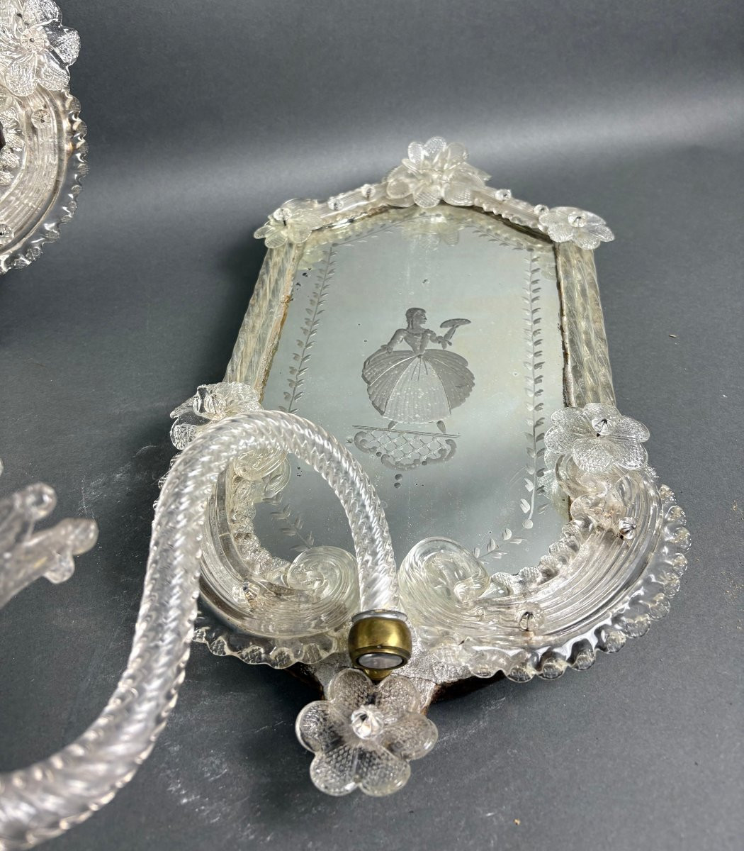 Coppia di Appliques in Vetro di Murano del XIX secolo-photo-3