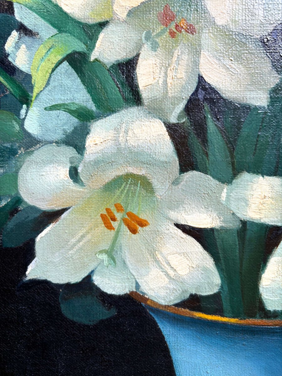 Georges Jessen (1892-1963) Grande natura Morta Vaso con Fiori di Giglio-photo-4