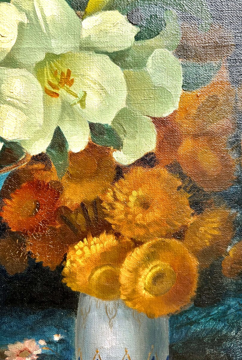Georges Jessen (1892-1963) Grande natura Morta Vaso con Fiori di Giglio-photo-1