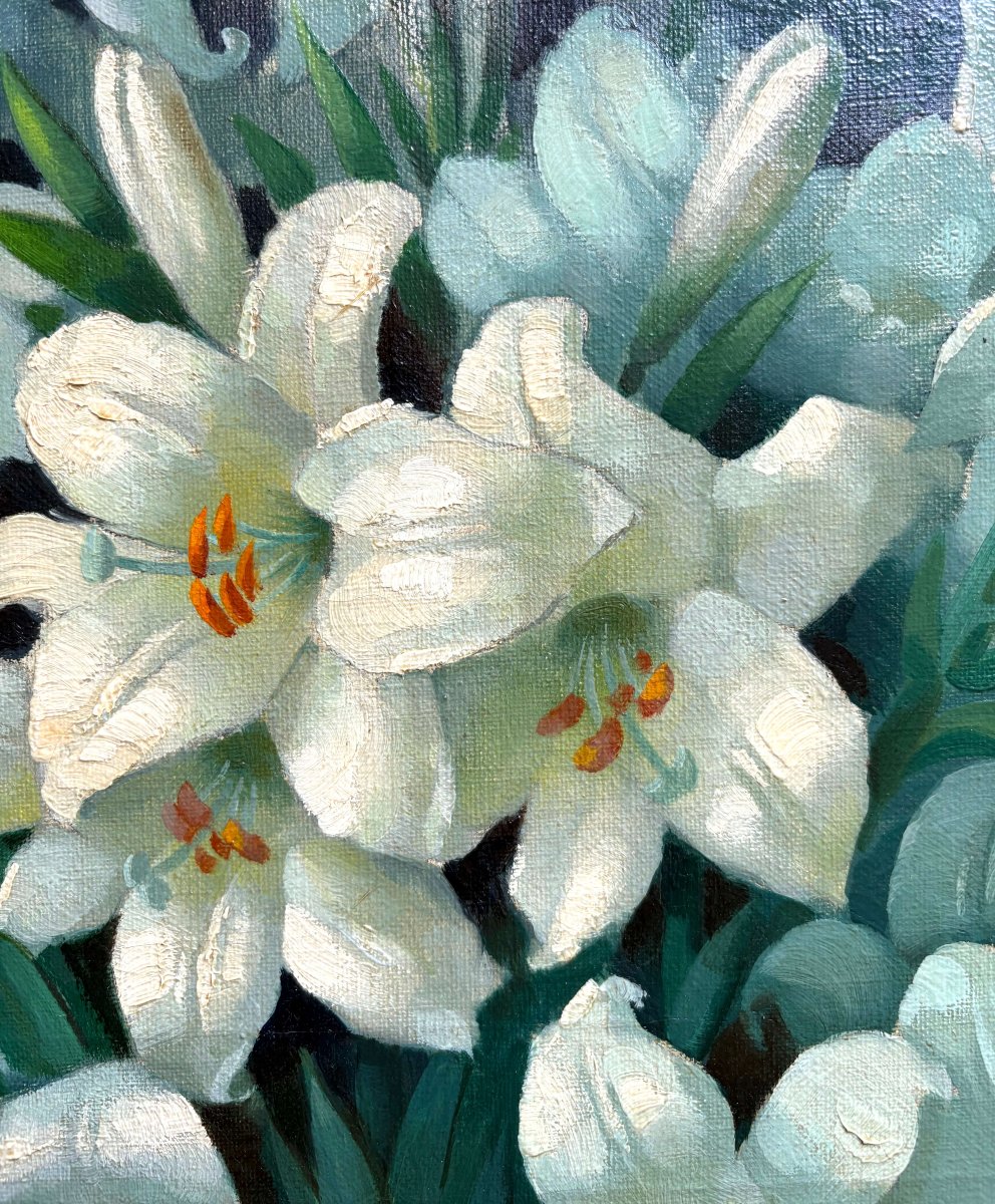 Georges Jessen (1892-1963) Grande natura Morta Vaso con Fiori di Giglio-photo-2