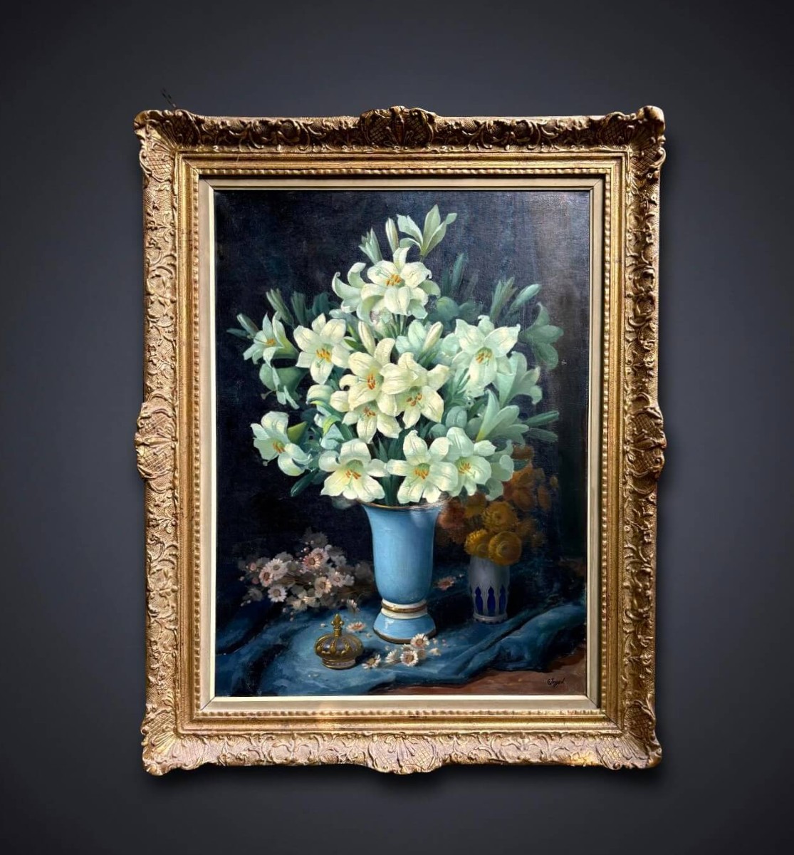 Georges Jessen (1892-1963) Grande natura Morta Vaso con Fiori di Giglio