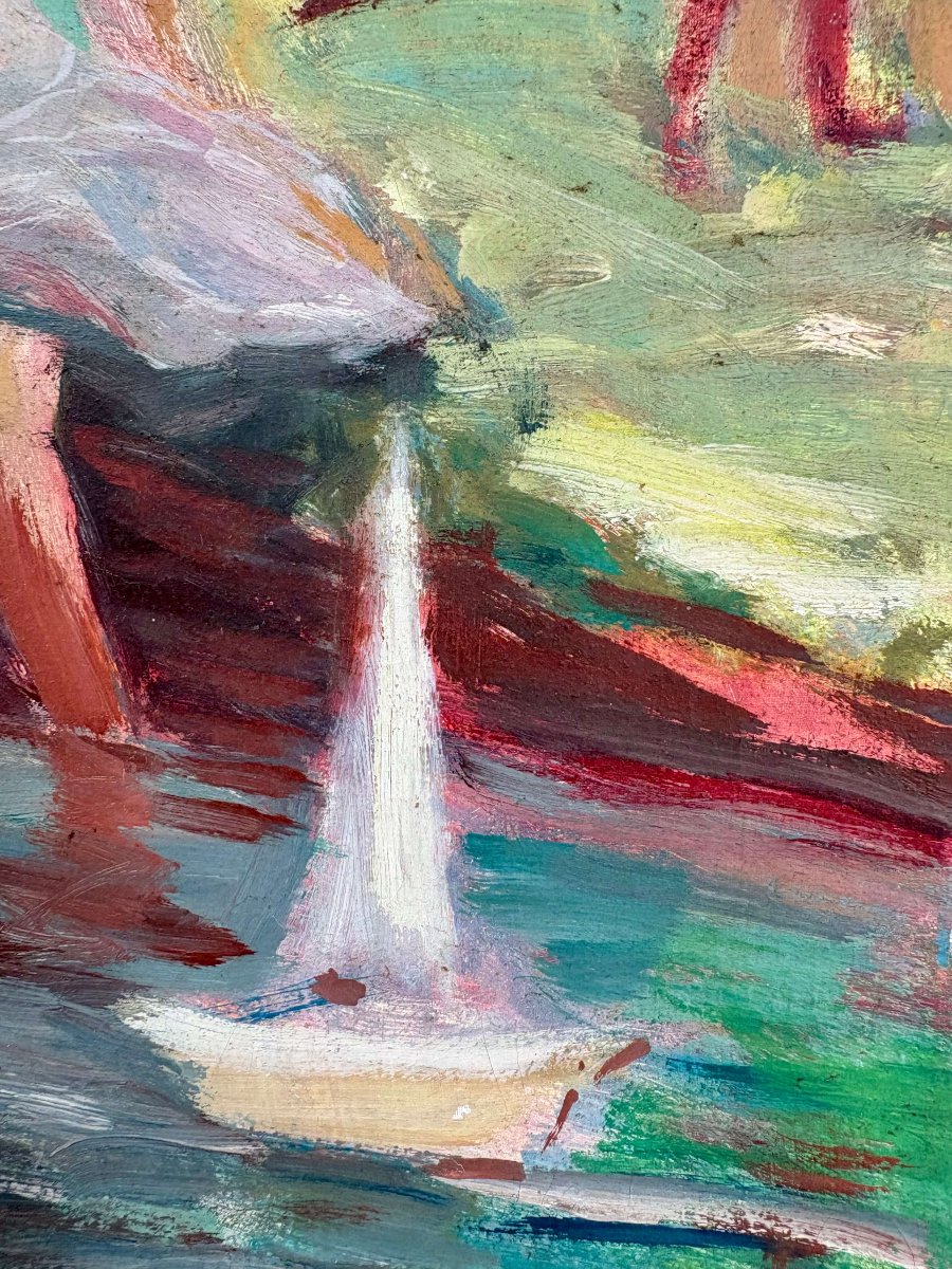 Scuola Francese Post-impressionista "Figure sul fiume" inizi XX secolo-photo-1