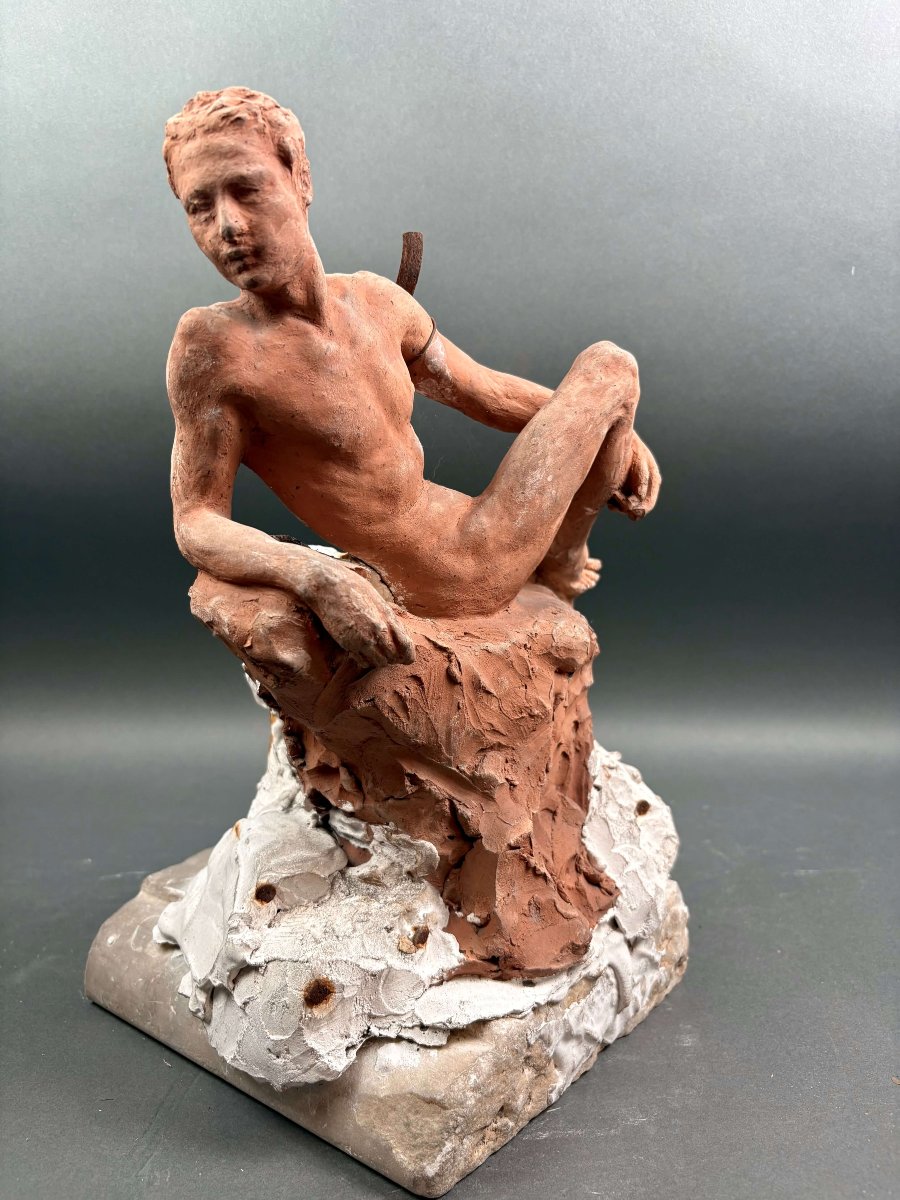 Bozzetto di Atelier in Terracotta Nudo Maschile Accademico inizi XX -photo-2
