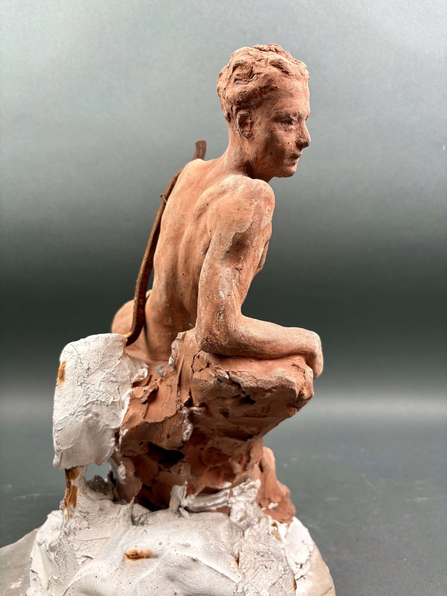 Bozzetto di Atelier in Terracotta Nudo Maschile Accademico inizi XX -photo-3
