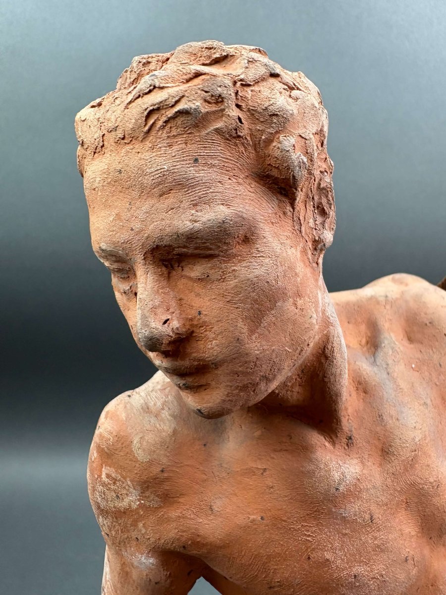 Bozzetto di Atelier in Terracotta Nudo Maschile Accademico inizi XX -photo-1
