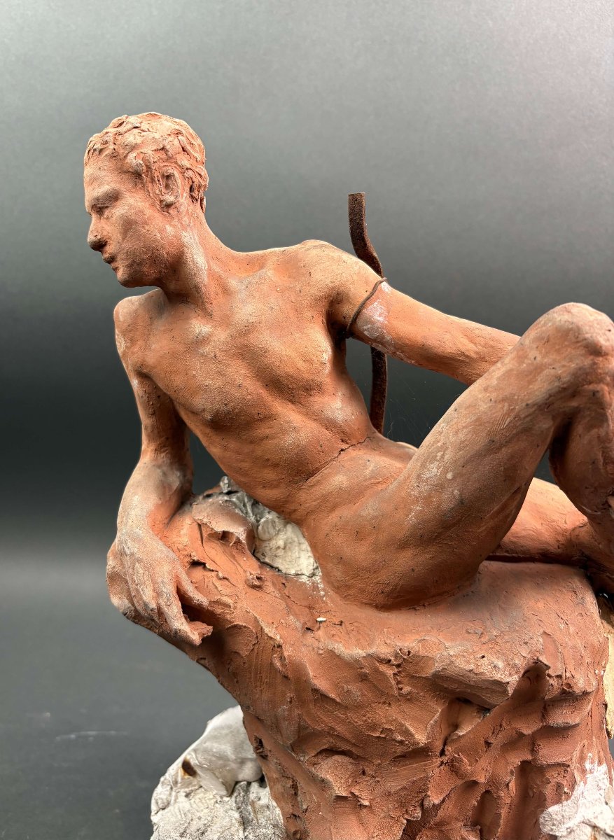 Bozzetto di Atelier in Terracotta Nudo Maschile Accademico inizi XX -photo-3
