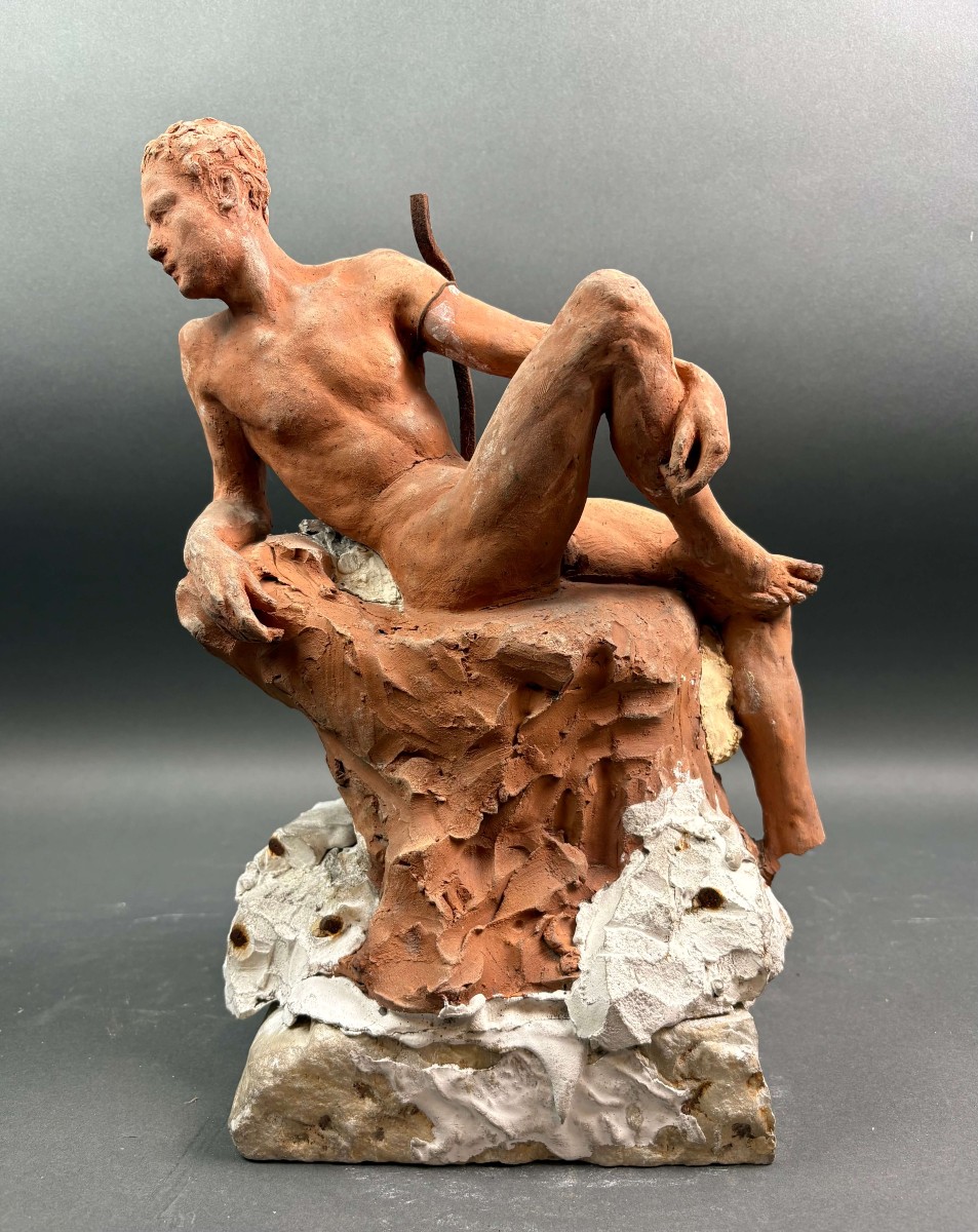 Bozzetto di Atelier in Terracotta Nudo Maschile Accademico inizi XX 