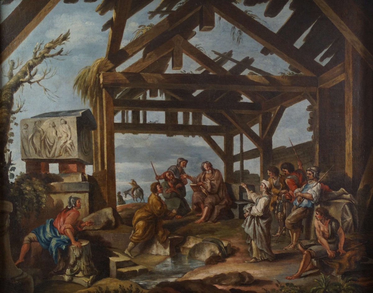 Grande Dipinto del XVIII secolo "La Sibilla cumana" dopo Giovanni Paolo Panini (1691-1765)-photo-3