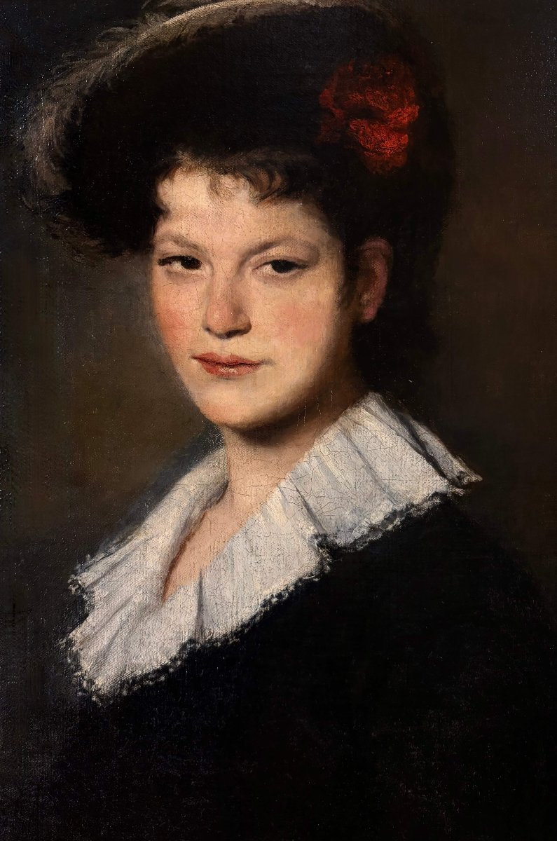 Hélène Le Roy d'Etiolles (1864-1939)  Scuola Francese del XIX  Ritratto di Giovane Donna-photo-3