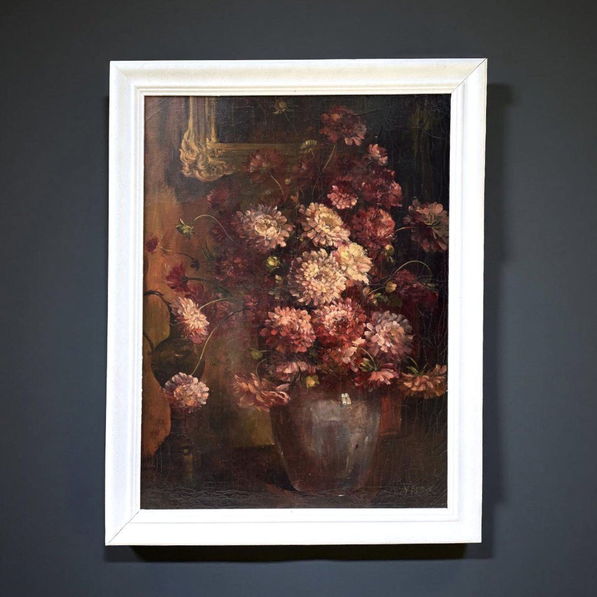 Grande Natura Morta Vaso di Fiori Scuola Francese primi 900 Art Nouveau-photo-2