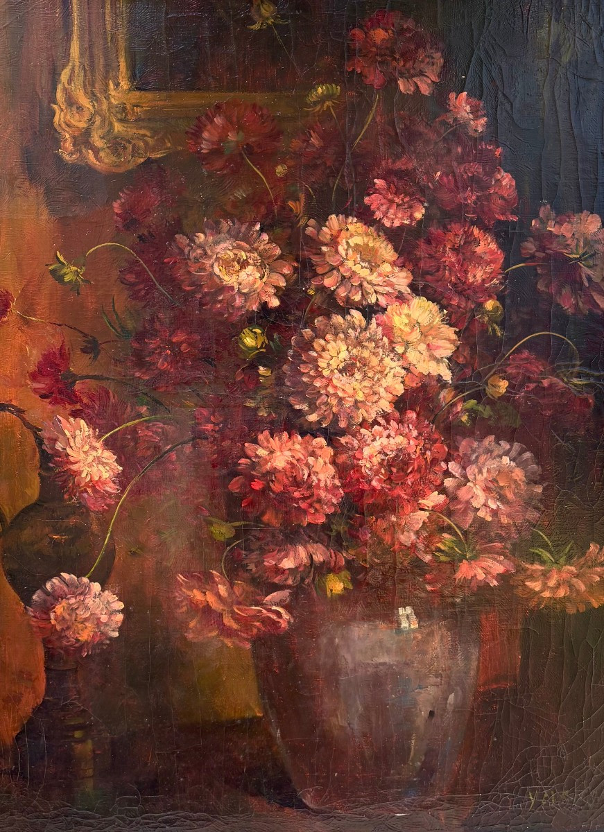 Grande Natura Morta Vaso di Fiori Scuola Francese primi 900 Art Nouveau