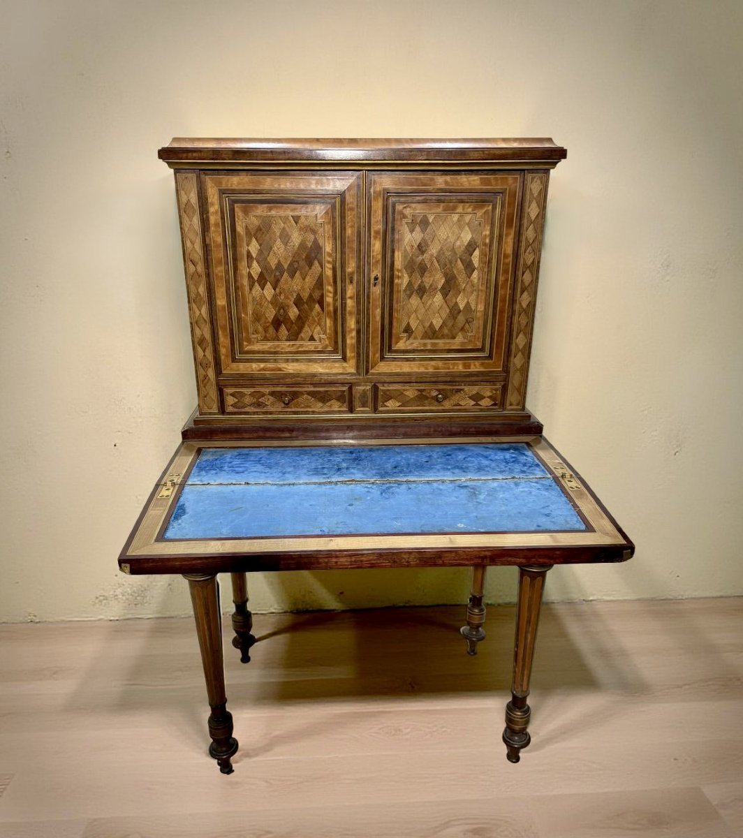 Paul SORMANI (1817-1877) Bonheur de Jour in Marqueterie Stampigliato-photo-2