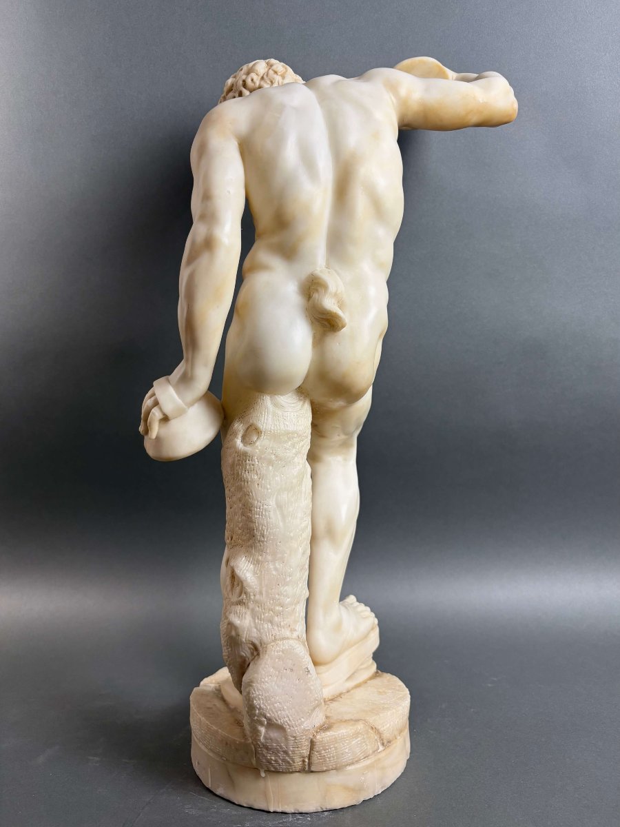 Grande Scultura in Alabastro di Volterra Satiro con Cimbali XIX secolo-photo-4