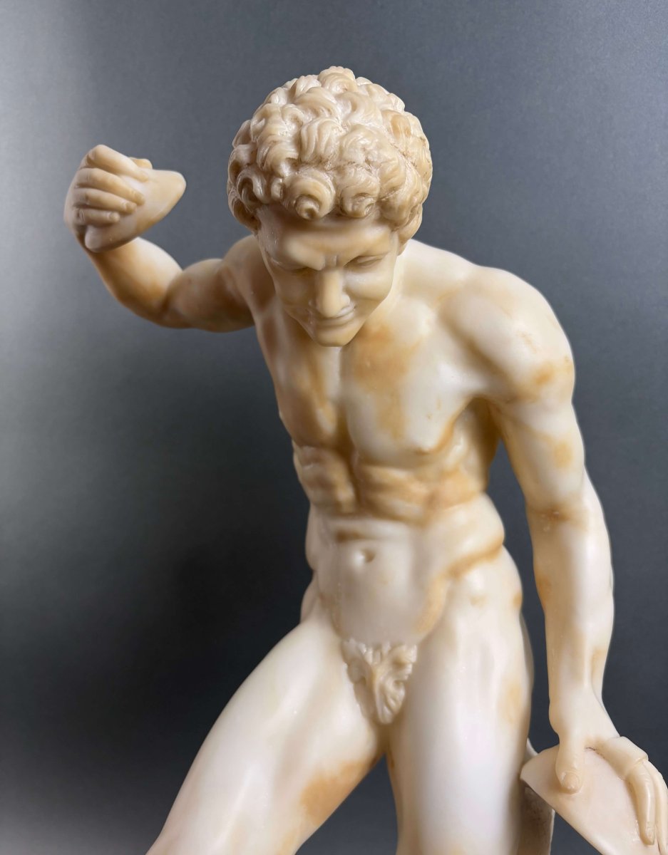 Grande Scultura in Alabastro di Volterra Satiro con Cimbali XIX secolo-photo-2