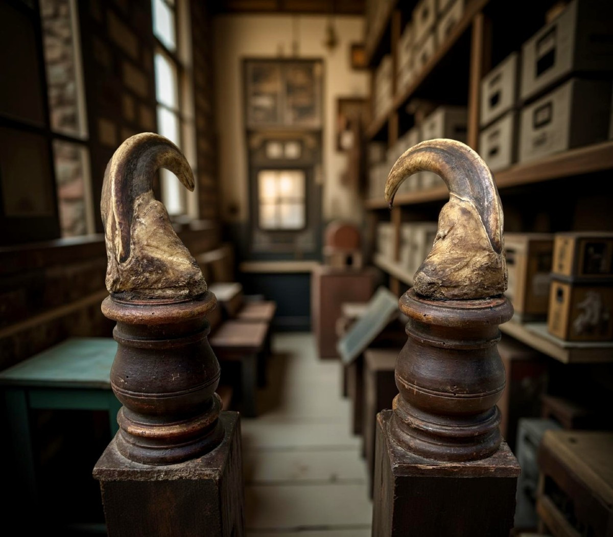 Cabinet de curiosité Wunderkammer Coppia di Zanne di Facocero del XVIII secolo