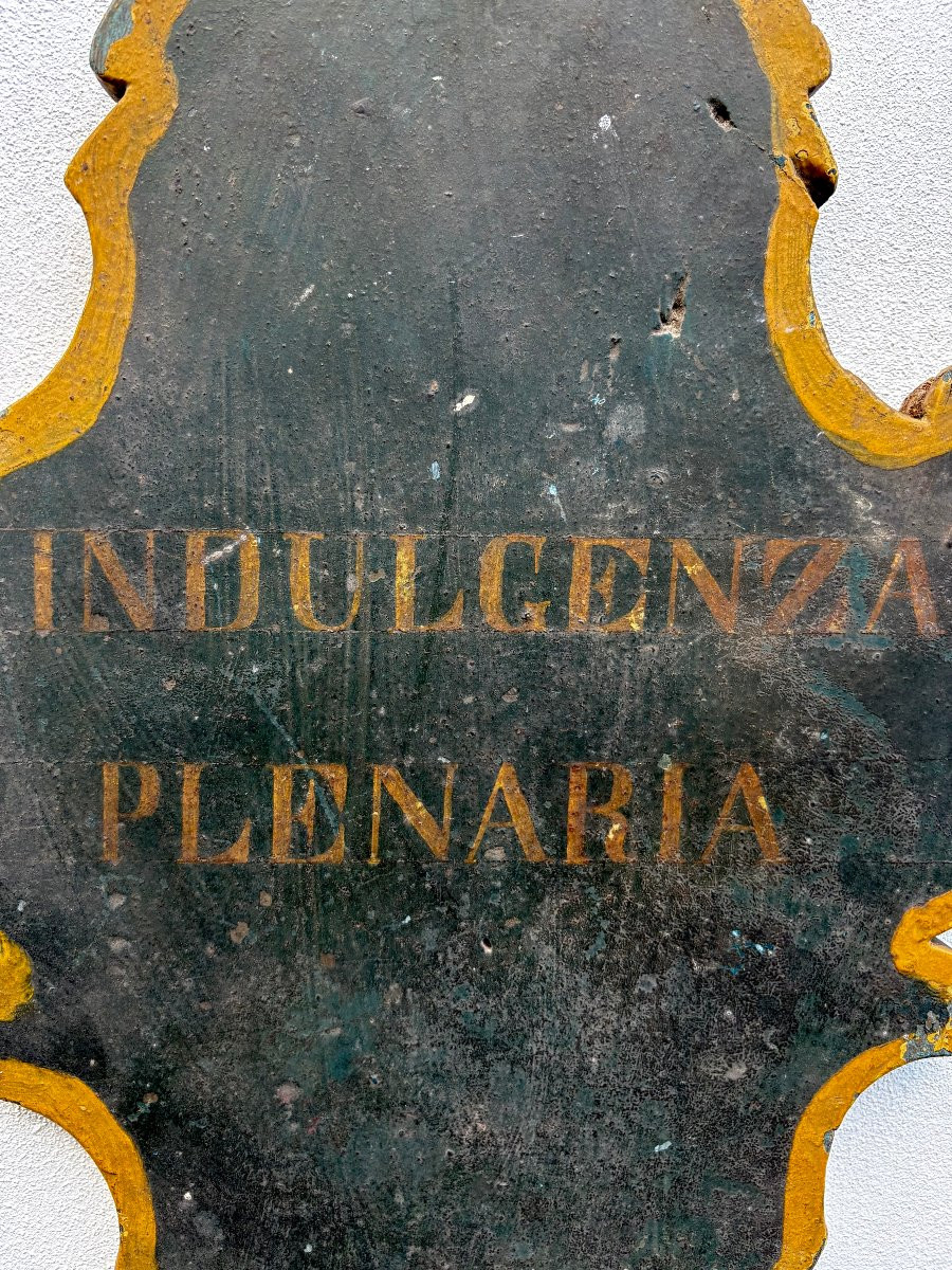 Blasone Stemma in Legno Laccato Indulgenza Plenaria Italia XVIII secolo-photo-2