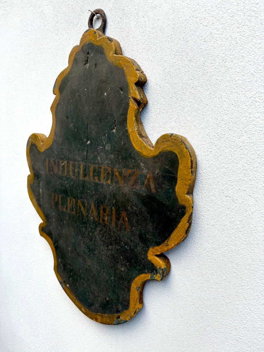 Blasone Stemma in Legno Laccato Indulgenza Plenaria Italia XVIII secolo-photo-2