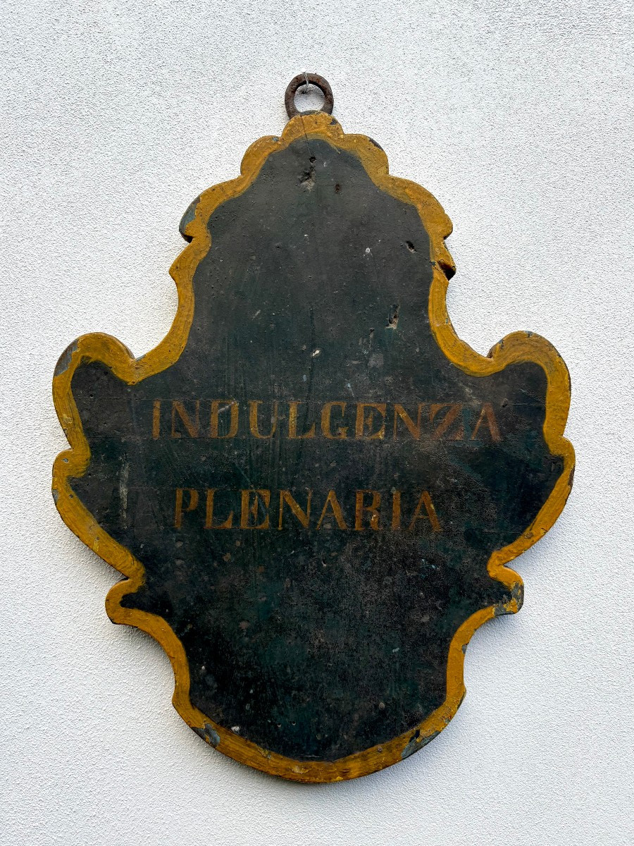 Blasone Stemma in Legno Laccato Indulgenza Plenaria Italia XVIII secolo